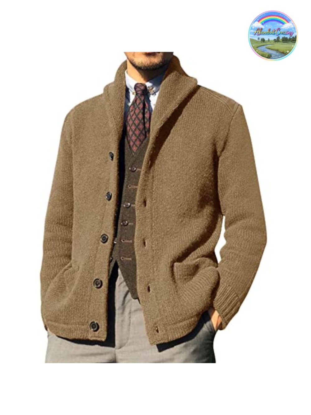 Men's Shawl Collar Cardigan Sweater Button Down Cable Knit Open Front Winter